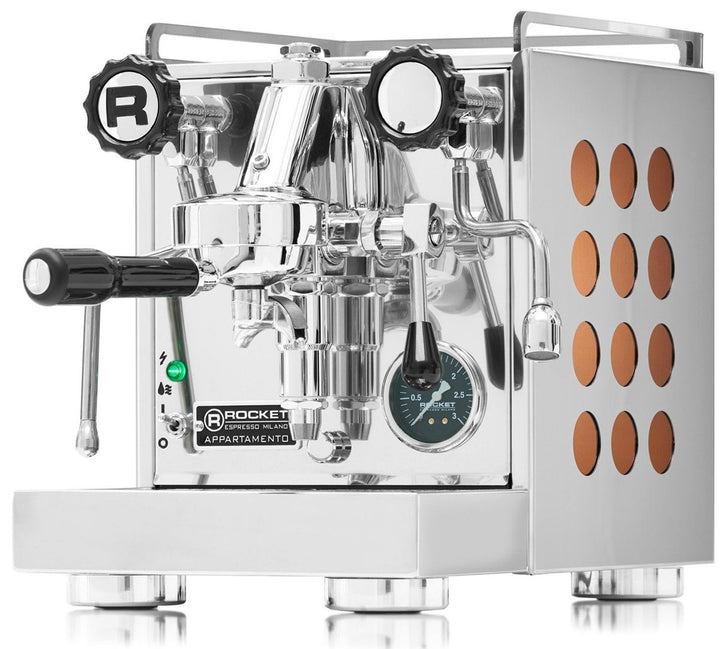 מסלול הבריסטה הביתי ב-349 ₪ לחודש: מכונת אספרסו Rocket Appartamento בצבע נחושת + קפה לשנתיים