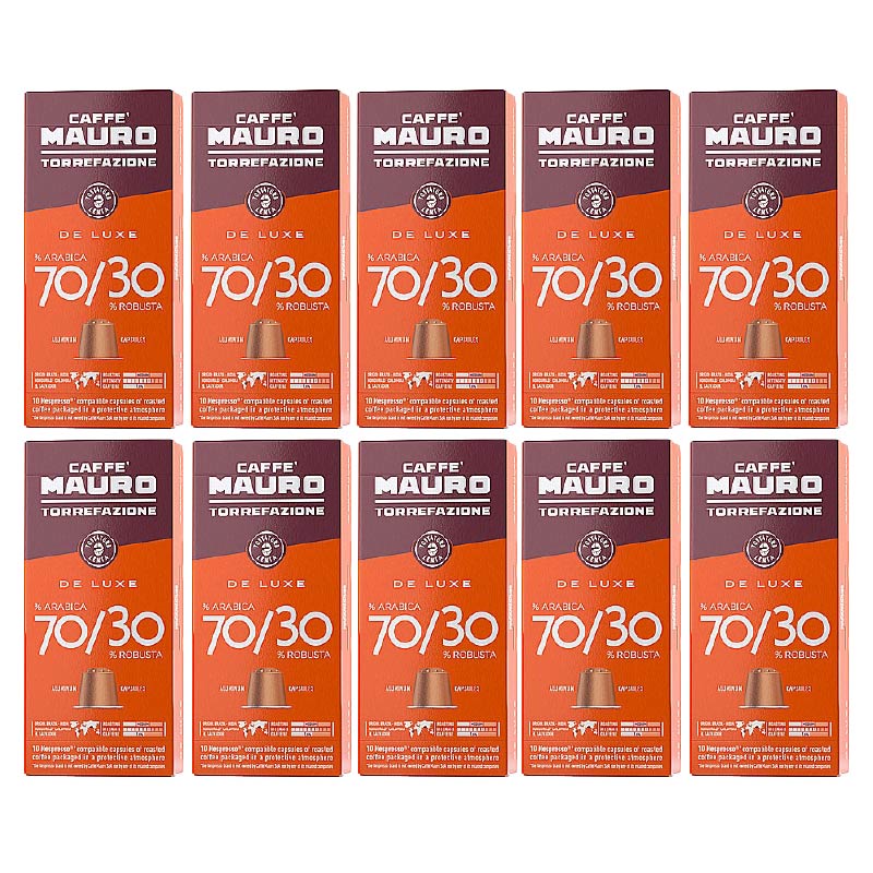 100 קפסולות קפה תואמות נספרסו - מאורו דה לוקס - Caffè Mauro De Luxe
