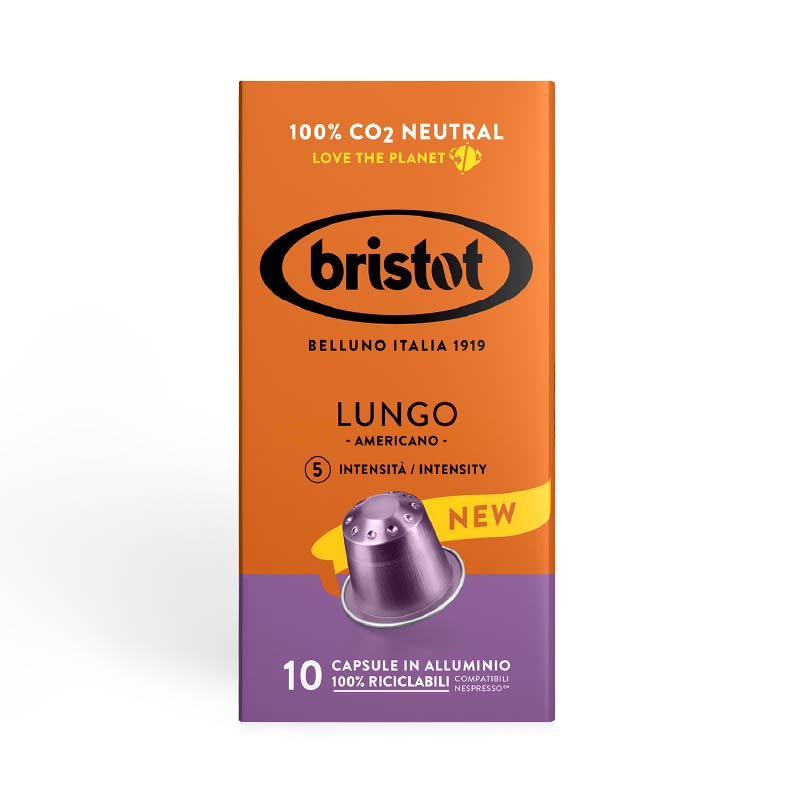 10 קפסולות תואמות ®Nespresso - בריסטוט לונגו אמריקנו - Bristot Lungo Americano