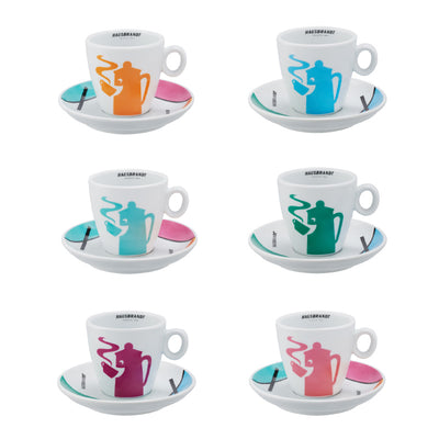 סט 6 כוסות קפוצ'ינו עם תחתיות ב-6 צבעים 180 מ"ל - האוסברנדט - Hausbrandt
